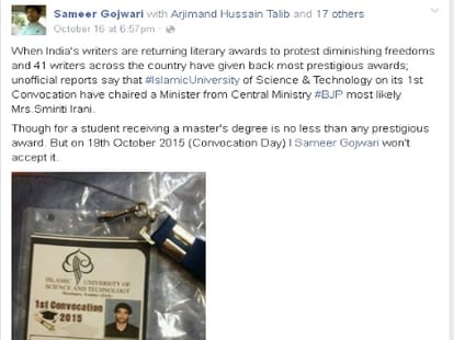 mba pass out refuses to take degree from smriti irani