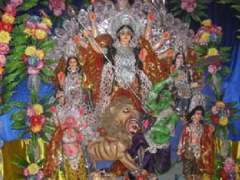 Puja in the temple and devotees descended