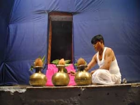 Golden, Hathua market,Agastkunda setting up of kalasa pandals used