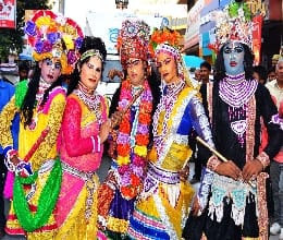 The procession descended devout mother Bhagwati