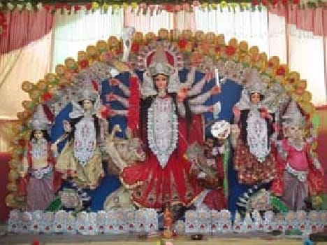 The influx of devotees visit the statues of mother