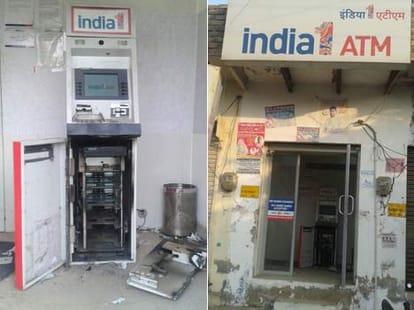 thieves cut the atm cash box with gas cutter in agra