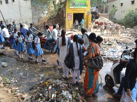 garbage outside school in mathura