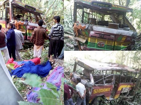 Four die as private bus plunges into gorge near shilai sirmour himachal.