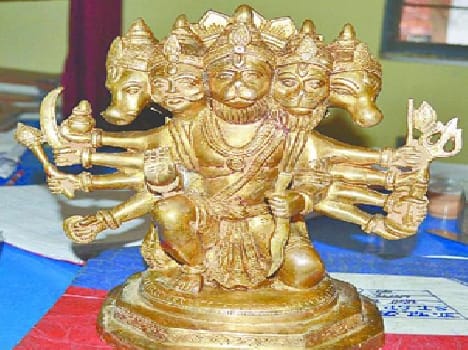 The new five-faced Hanuman idol out of the farm in the village