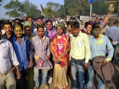 Drum - drums and express the joy of victory by color - Gulal
