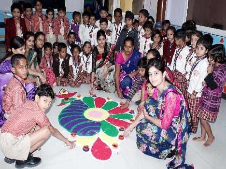 Rangoli made with teachers of children