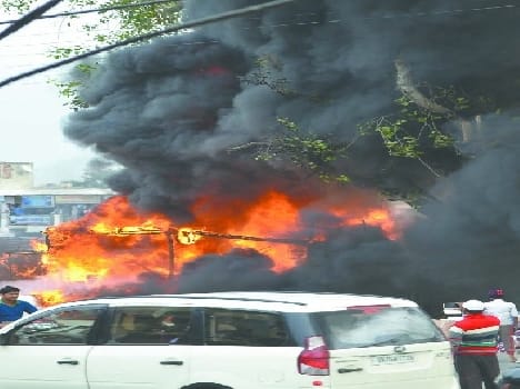 Air Force three shops were burnt at the gate