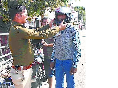 Police wearing helmets