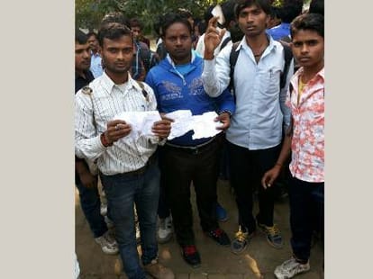 Ruckus after paper leak in chakbandi lekhpal exam.