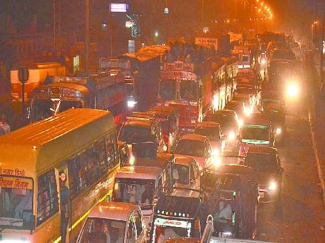 havy traffic jam due to festival