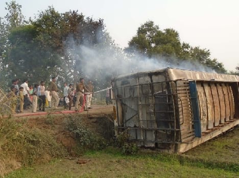 Angry villagers blew bus