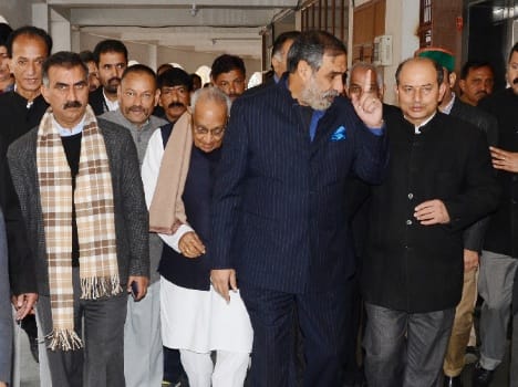 former cabinet minister anand sharma appeared in district court shimla in prem kumar dhumal defamation case.