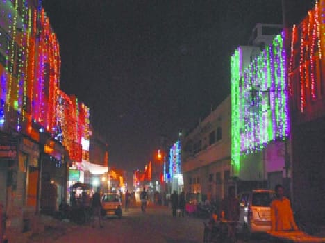 Bright lights bathed the city