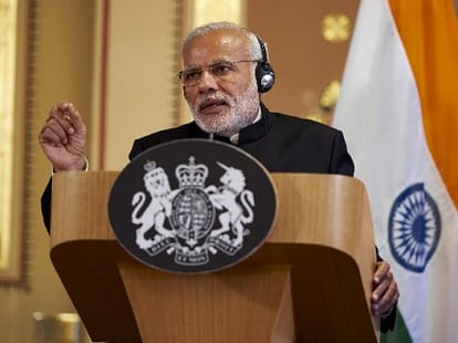 Modi addressed businessmen and investors in Guildhall