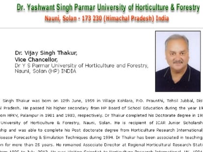 Dr YS Parmar University of Horticultuer & Forestry Solan Himachal Pradesh.