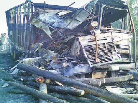 The driver of the truck was burned alive