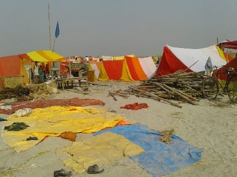 The town lies on the sand began Daigat Kartik Fair tents