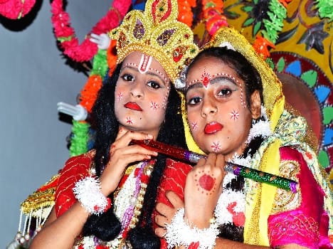 Drum band came out with basil-Shaligram procession