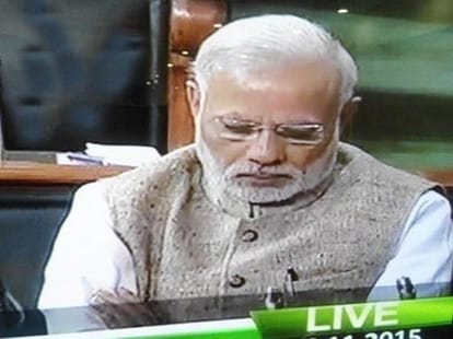 primeminister narendra modi  snoozes in parliament