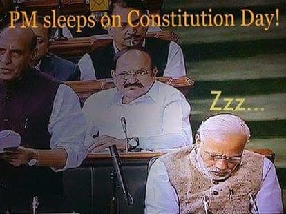 primeminister narendra modi  snoozes in parliament