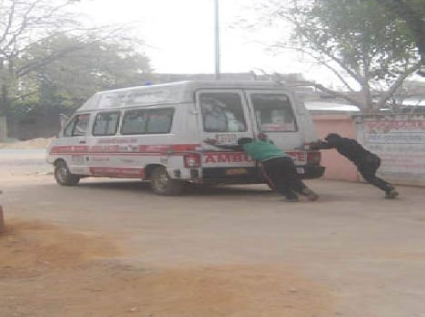 There is a push start hitting ambulanc
