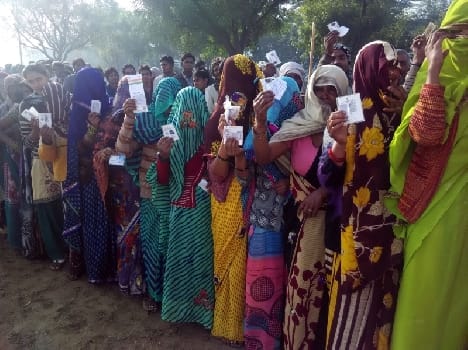 voting for panchayat poll in mathura