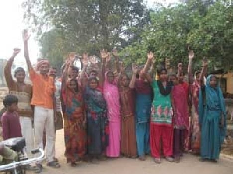 Villagers demonstrating to demand unpaid wages