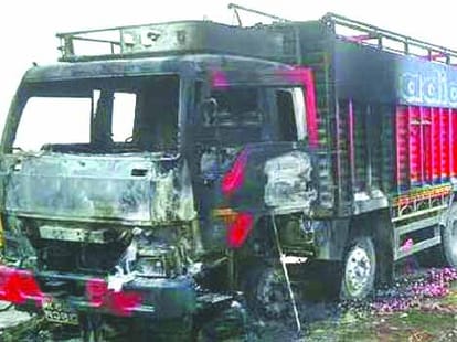 Nepal border blockade, two vehicles burned.