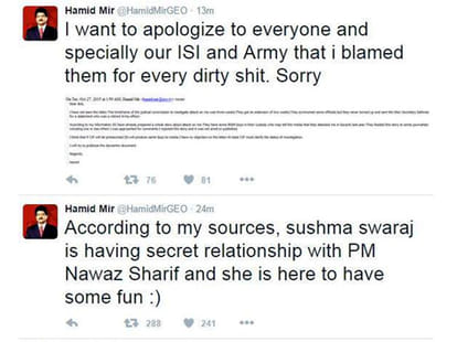 top pakistani journalist hamid mir's account hacked makes bizarre comments on sushma swaraj