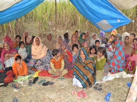 Women sit-in protest at the farm