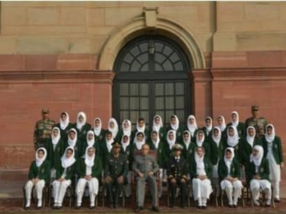 group of thirty beaming girl return from tour “pariyon ki parvaaz” organised by army
