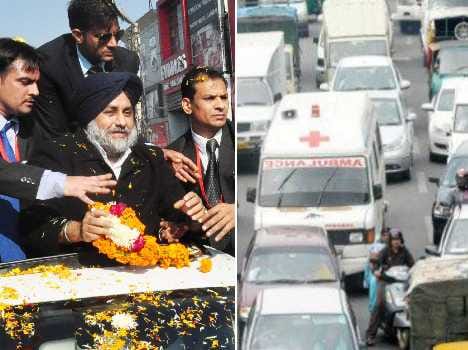 ambulance stuck in sukhbir badal road show jam, patient dead