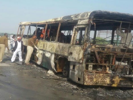 Explosion in passengers bus, fire destroyed the goods.