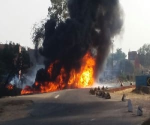 diesel tanker caught fire on highway in mathura
