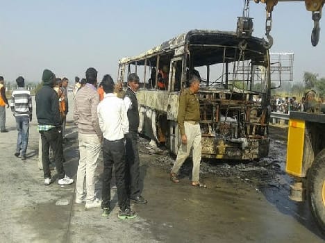 UPSRTC Bus caught fire on expressway