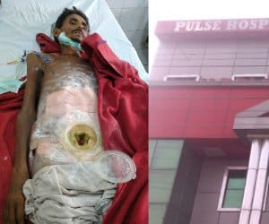 Carelessness of hospital leads a patient in a pathetic condition.