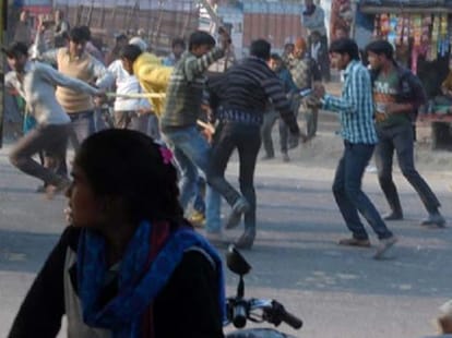 clash between Police and public after accident.