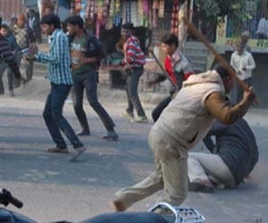 clash between Police and public after accident.