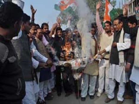 Congressmen burnt effigies of the prime minister , protesting