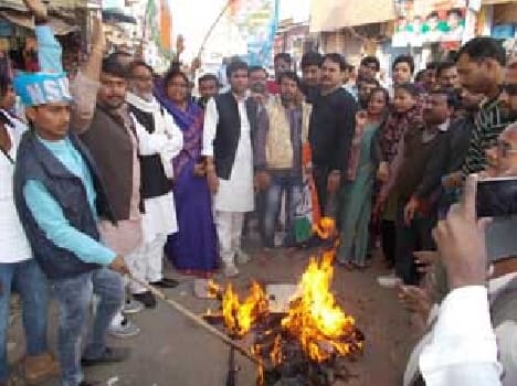 Congressmen burnt an effigy of Prime Minister
