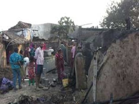 The fire destroyed seven huts