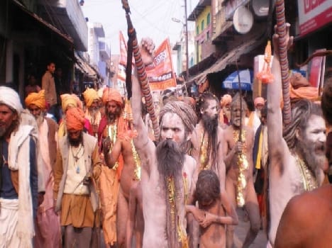To the royal bath Naga Sadhus