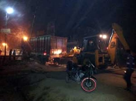 Truck stuck on railway track