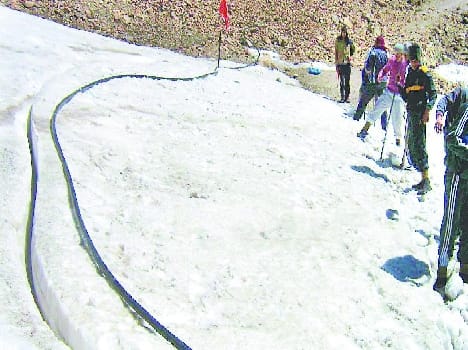 Frozen water line in the high Himalayas