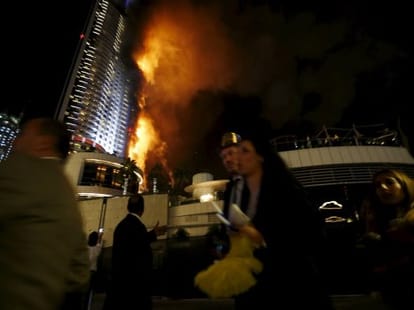 Fire in Dubai's Hotel Near Burj Khalifa.