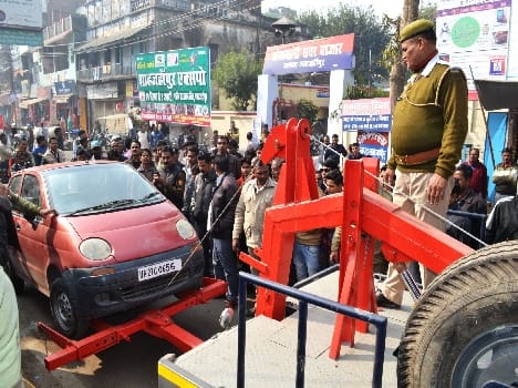 Crane picked up in no-entry vehicles