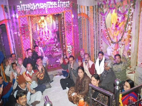 Banke Bihari temple decked in flowers bungalow
