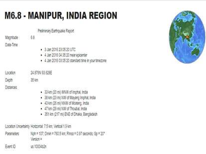Earthquake in north east india on near India-Myanmar border