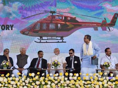 Prime Minister Narendra Modi laying the foundation stone for HALs new helicopter manufacturing facility